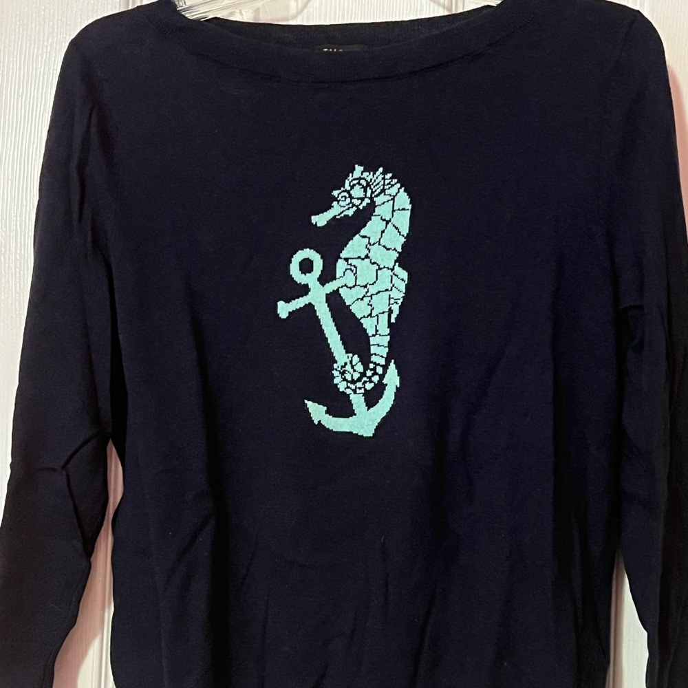 Talbots Navy Seahorse Sweater Size L NWOT